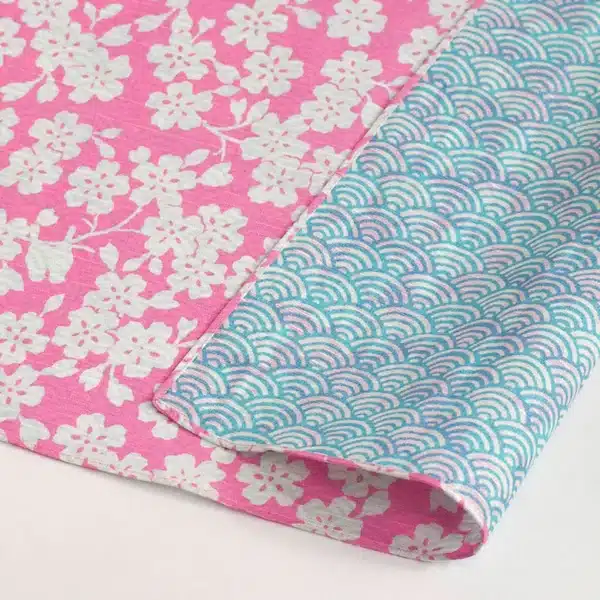 Furoshiki Fuku Musubi | Fleur de cerisier/Violet vague/Bleu